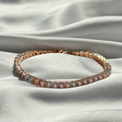 Tennis American Diamond Rose Gold & Silver Plated Chain Bracelet