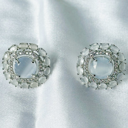 Grey Zircon Stones American Diamond Silver Plated Rani Haar Necklace Set