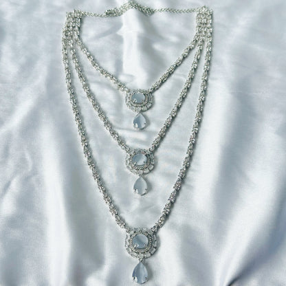 Grey Zircon Stones American Diamond Silver Plated Rani Haar Necklace Set