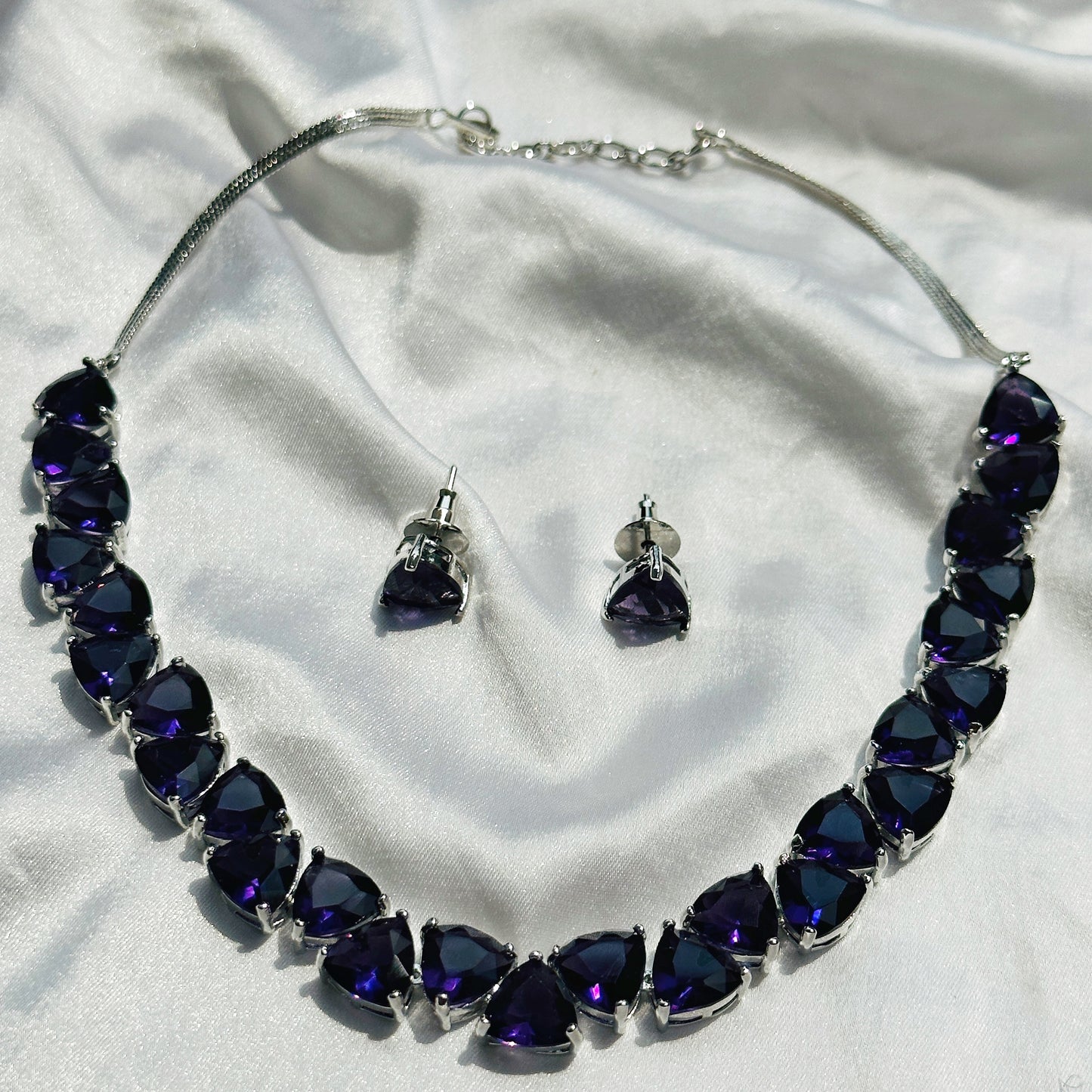 Deep Purple Amethyst Stones Silver Plated Necklace Set