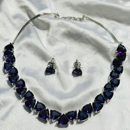 Deep Purple Amethyst Stones Silver Plated Necklace Set