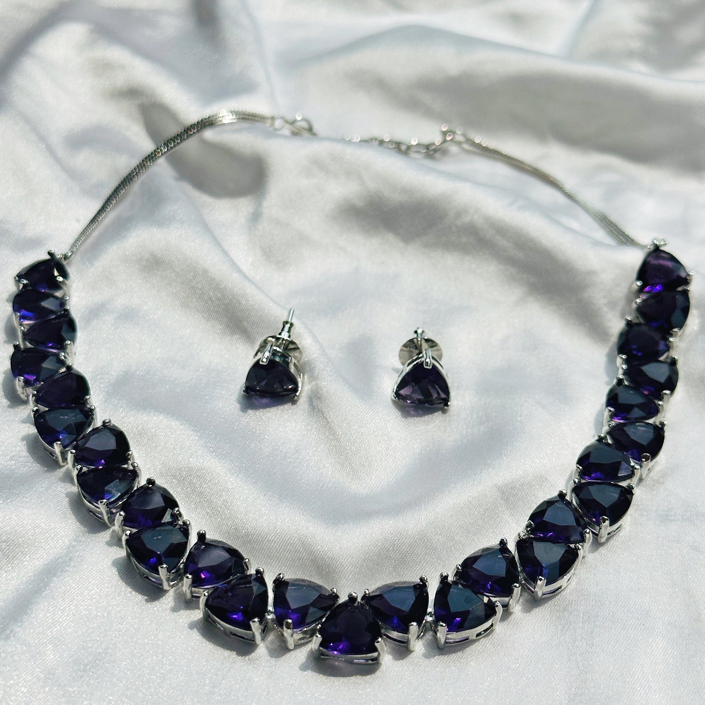 Deep Purple Amethyst Stones Silver Plated Necklace Set