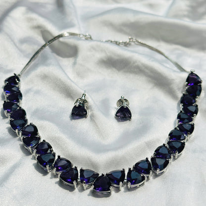 Deep Purple Amethyst Stones Silver Plated Necklace Set