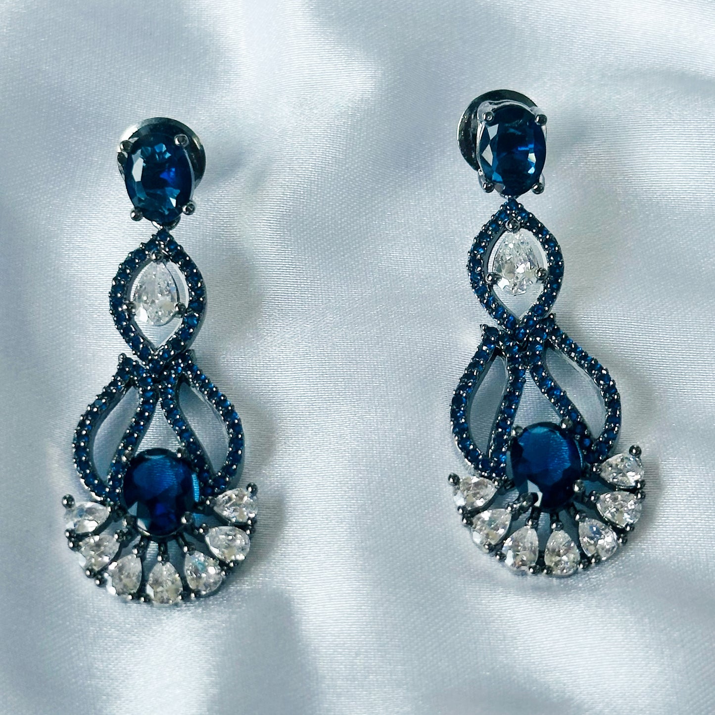 Blue Sapphire Cubic Zircon Stones American Diamond Victorian Plated Necklace Set