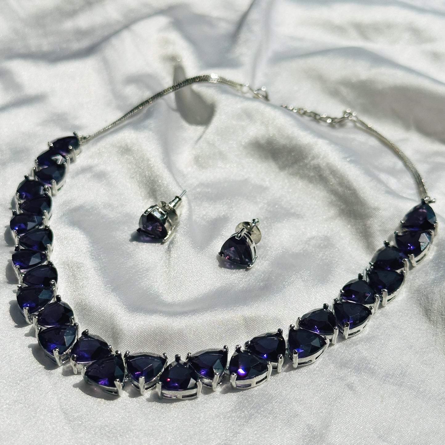 Deep Purple Amethyst Stones Silver Plated Necklace Set
