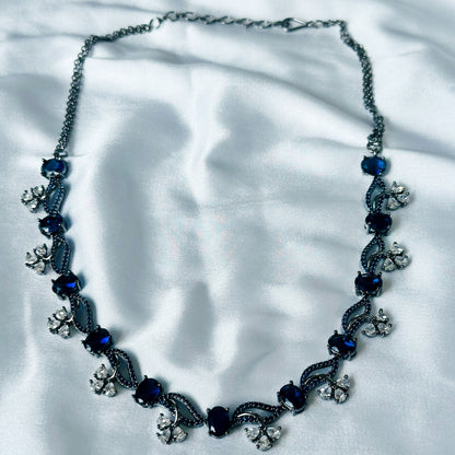 Blue Sapphire Cubic Zircon Stones American Diamond Victorian Plated Necklace Set