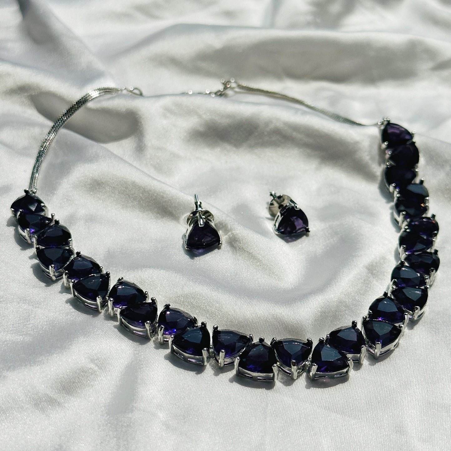 Deep Purple Amethyst Stones Silver Plated Necklace Set