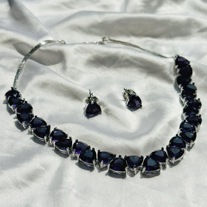 Deep Purple Amethyst Stones Silver Plated Necklace Set