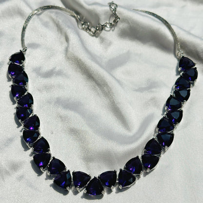 Deep Purple Amethyst Stones Silver Plated Necklace Set