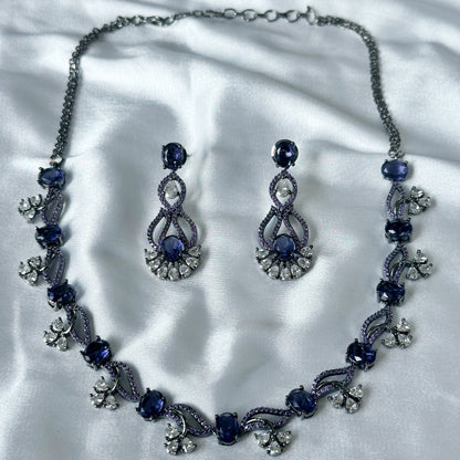 Deep Purple Amethyst Cubic Zircon Stones American Diamond Victorian Plated Necklace Set