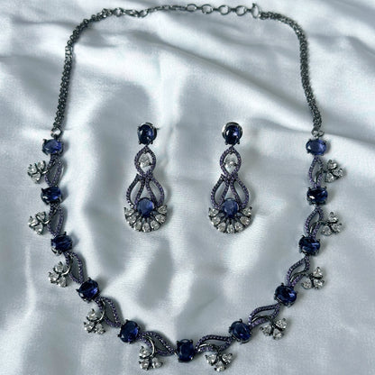 Deep Purple Amethyst Cubic Zircon Stones American Diamond Victorian Plated Necklace Set