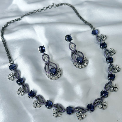 Deep Purple Amethyst Cubic Zircon Stones American Diamond Victorian Plated Necklace Set