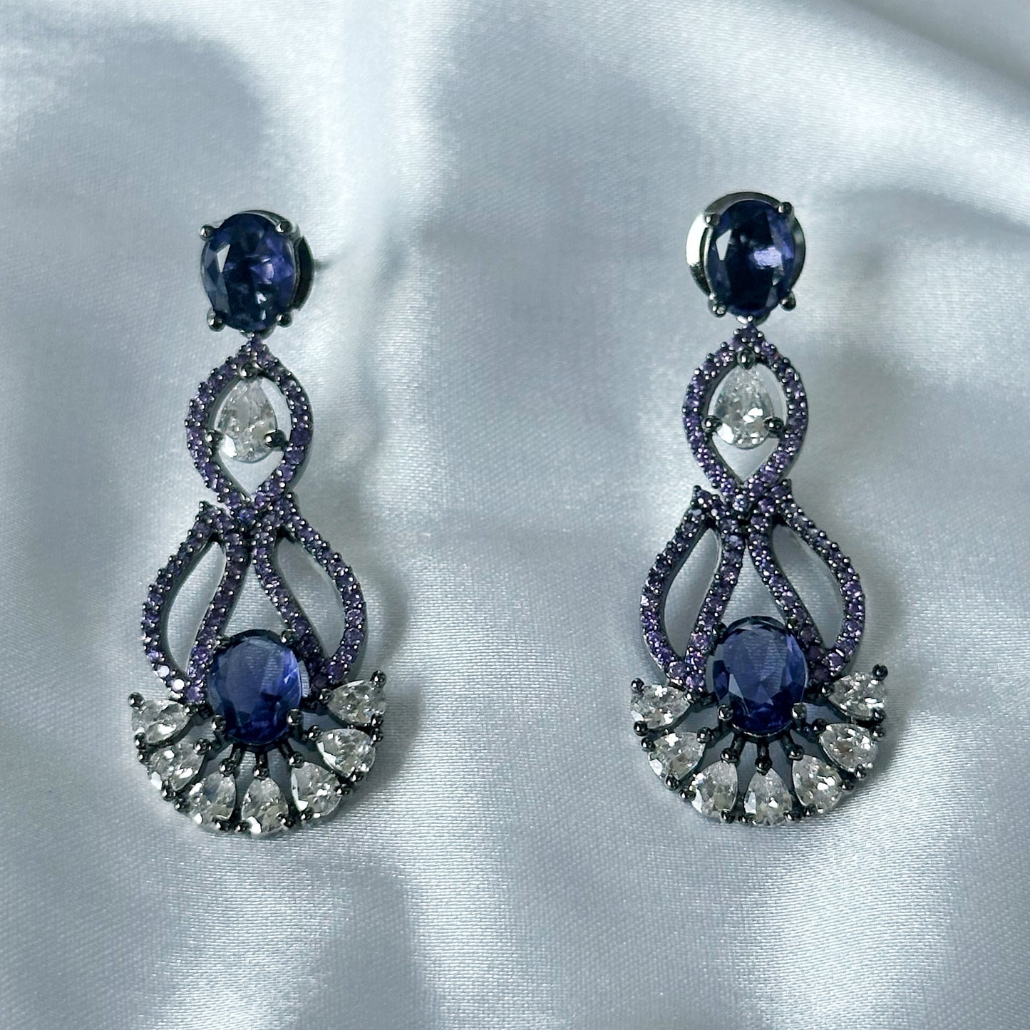 Deep Purple Amethyst Cubic Zircon Stones American Diamond Victorian Plated Necklace Set
