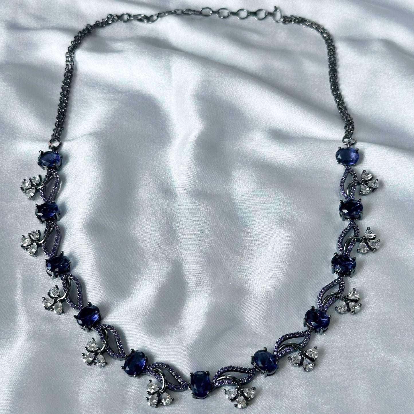 Deep Purple Amethyst Cubic Zircon Stones American Diamond Victorian Plated Necklace Set