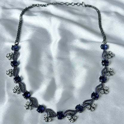 Deep Purple Amethyst Cubic Zircon Stones American Diamond Victorian Plated Necklace Set