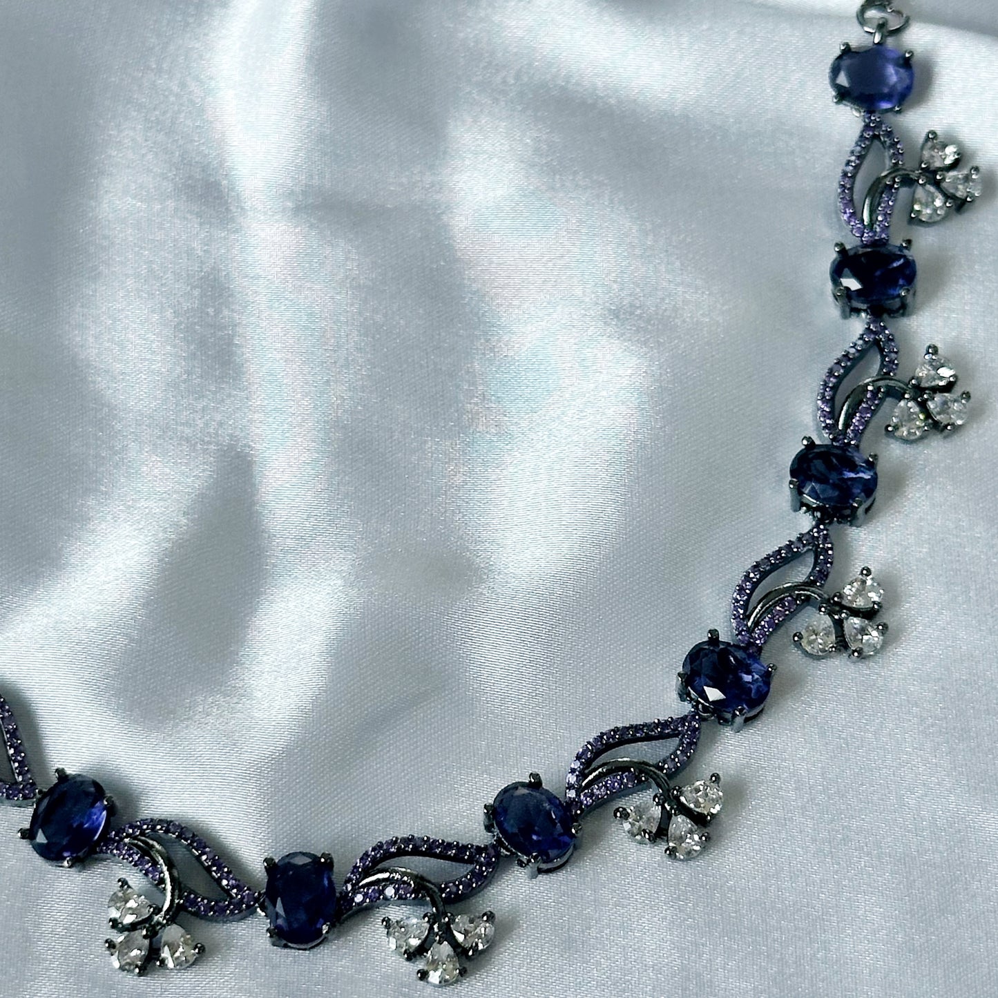 Deep Purple Amethyst Cubic Zircon Stones American Diamond Victorian Plated Necklace Set
