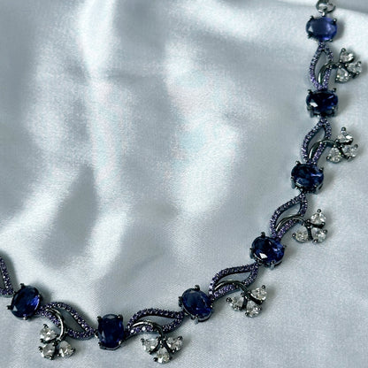 Deep Purple Amethyst Cubic Zircon Stones American Diamond Victorian Plated Necklace Set