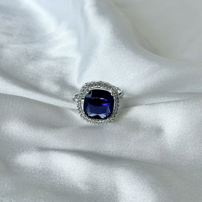Deep Purple Amethyst Cubic Zircon Stone American Diamond Silver Plated Adjustable Ring