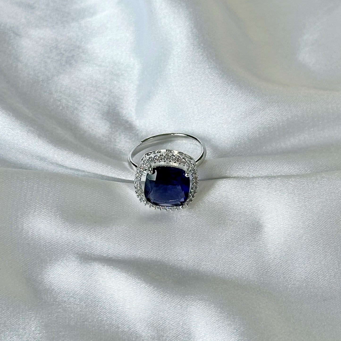 Deep Purple Amethyst Cubic Zircon Stone American Diamond Silver Plated Adjustable Ring
