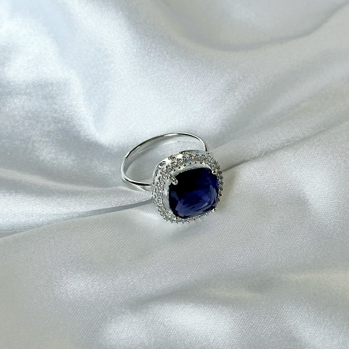 Deep Purple Amethyst Cubic Zircon Stone American Diamond Silver Plated Adjustable Ring