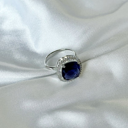 Deep Purple Amethyst Cubic Zircon Stone American Diamond Silver Plated Adjustable Ring