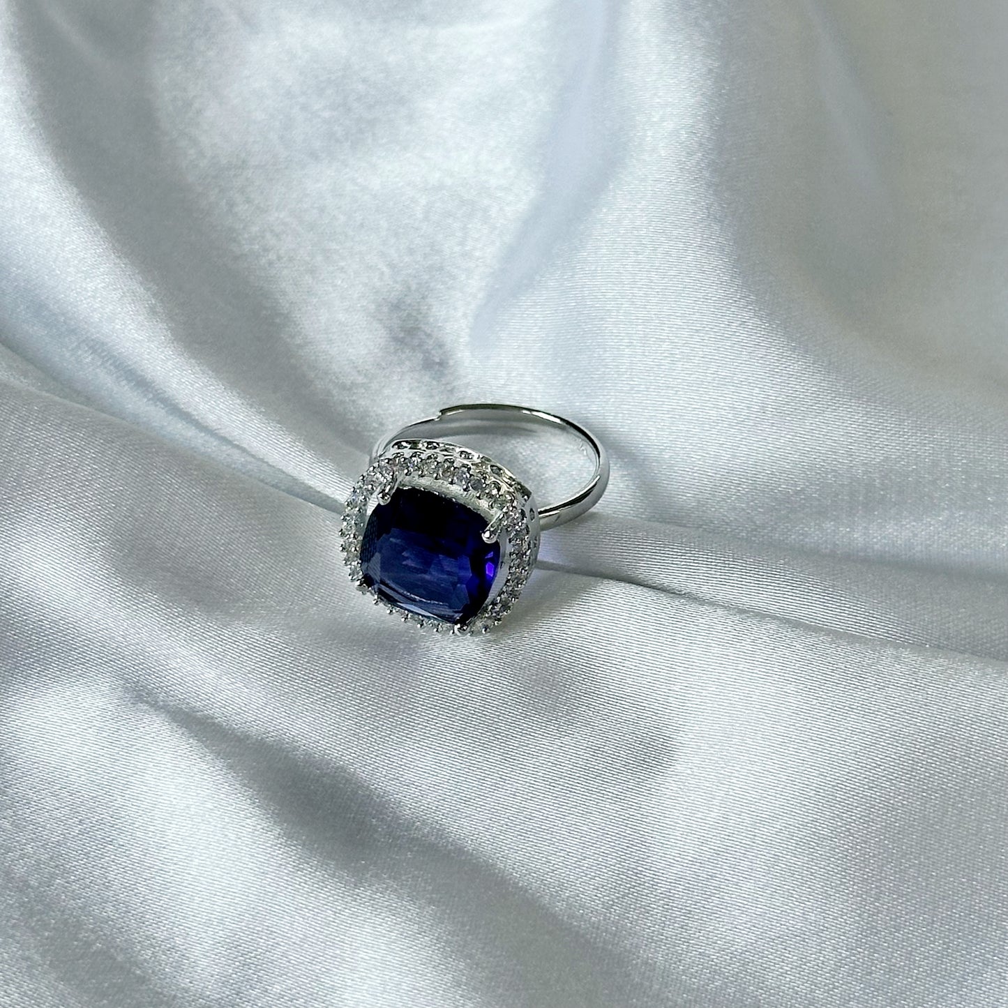 Deep Purple Amethyst Cubic Zircon Stone American Diamond Silver Plated Adjustable Ring