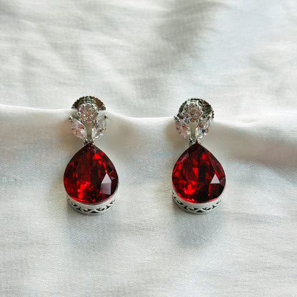 Red Siam Swarovski Crystal American Diamond Silver Plated Pendant Set