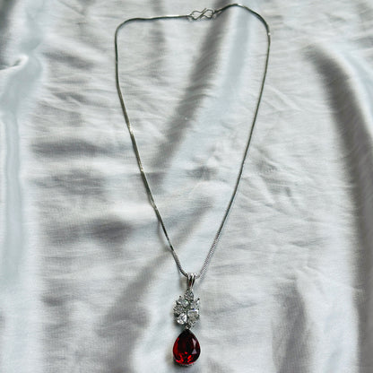 Red Siam Swarovski Crystal American Diamond Silver Plated Pendant Set