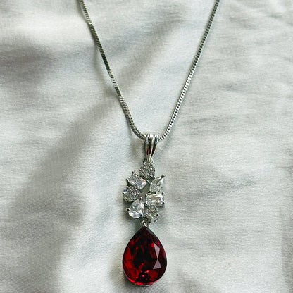 Red Siam Swarovski Crystal American Diamond Silver Plated Pendant Set