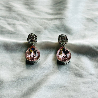 Light Pink Rose Swarovski Crystal American Diamond Silver Plated Pendant Set