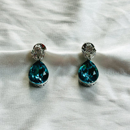 Dark Indigo Blue Swarovski Crystal American Diamond Silver Plated Pendant Set