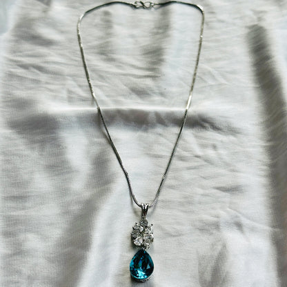 Dark Indigo Blue Swarovski Crystal American Diamond Silver Plated Pendant Set