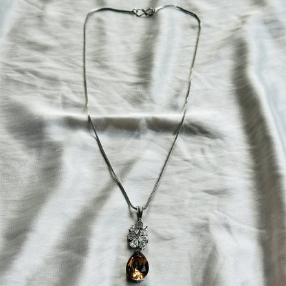 Smoky Copper Quartz Swarovski Crystal American Diamond Silver Plated Pendant Set