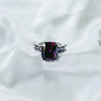 Purple Amethyst Cubic Zirconia Ice Cut American Diamond Silver Plated Adjustable Ring