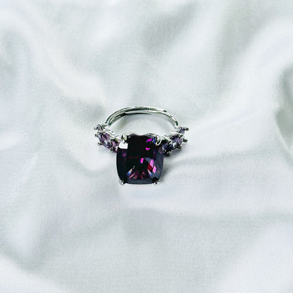 Purple Amethyst Cubic Zirconia Ice Cut American Diamond Silver Plated Adjustable Ring