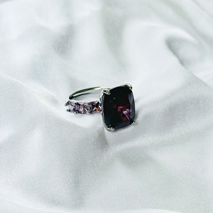 Purple Amethyst Cubic Zirconia Ice Cut American Diamond Silver Plated Adjustable Ring