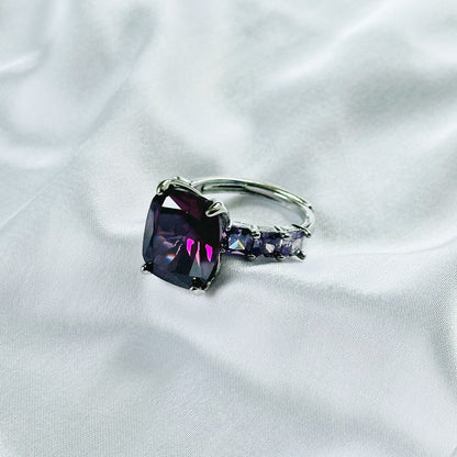 Purple Amethyst Cubic Zirconia Ice Cut American Diamond Silver Plated Adjustable Ring