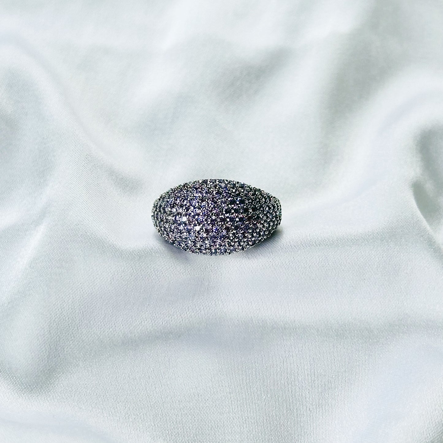 Purple Amethyst Cubic Zirconia Ice Cut American Diamond Silver Plated Adjustable Ring