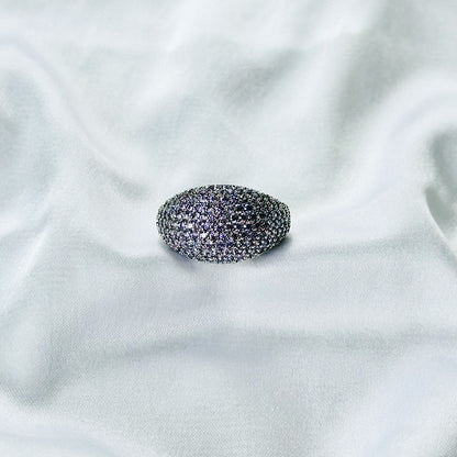 Purple Amethyst Cubic Zirconia Ice Cut American Diamond Silver Plated Adjustable Ring