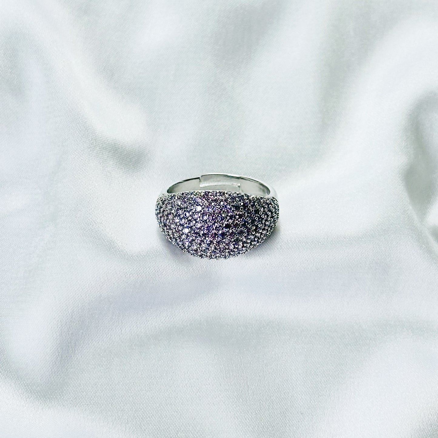 Purple Amethyst Cubic Zirconia Ice Cut American Diamond Silver Plated Adjustable Ring