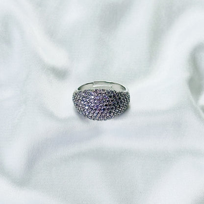 Purple Amethyst Cubic Zirconia Ice Cut American Diamond Silver Plated Adjustable Ring