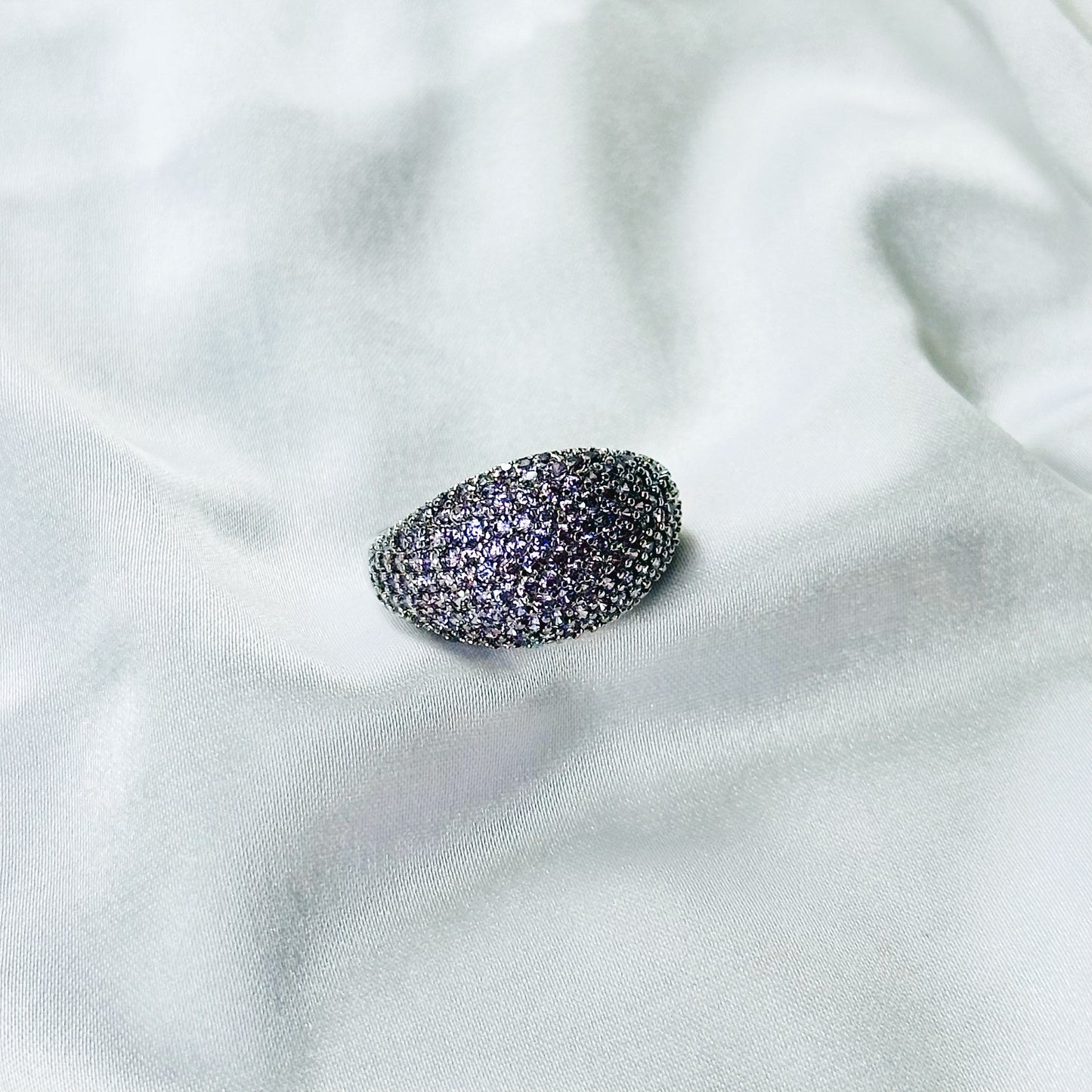 Purple Amethyst Cubic Zirconia Ice Cut American Diamond Silver Plated Adjustable Ring
