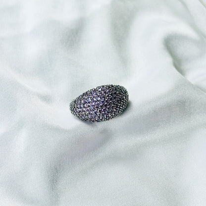 Purple Amethyst Cubic Zirconia Ice Cut American Diamond Silver Plated Adjustable Ring