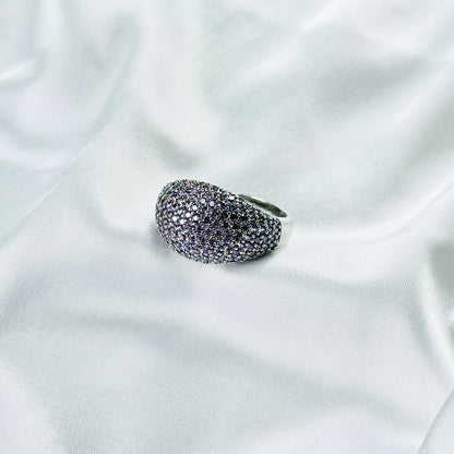Purple Amethyst Cubic Zirconia Ice Cut American Diamond Silver Plated Adjustable Ring
