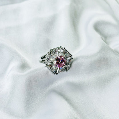 Pink Cubic Zirconia Topaz Ice Cut American Diamond Silver Plated Adjustable Ring