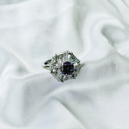 Purple Amethyst Cubic Zirconia Ice Cut American Diamond Silver Plated Adjustable Ring