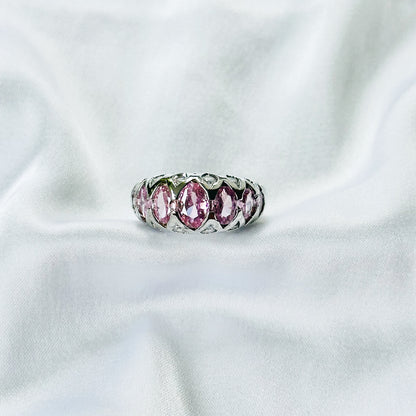 Pink Cubic Zirconia Topaz Ice Cut American Diamond Silver Plated Adjustable Ring