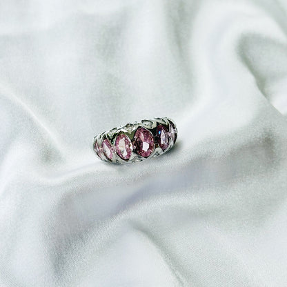 Pink Cubic Zirconia Topaz Ice Cut American Diamond Silver Plated Adjustable Ring