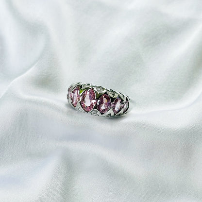 Pink Cubic Zirconia Topaz Ice Cut American Diamond Silver Plated Adjustable Ring