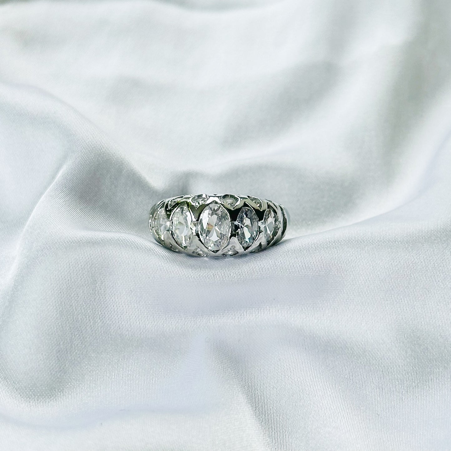 White Cubic Zirconia Topaz Ice Cut American Diamond Silver Plated Adjustable Ring